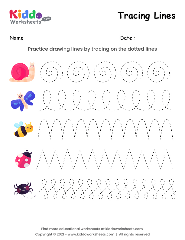 free printable tracing lines insects worksheet kiddoworksheets