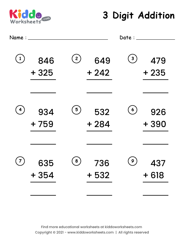 Adding 3 Digit Numbers Coloring Worksheet