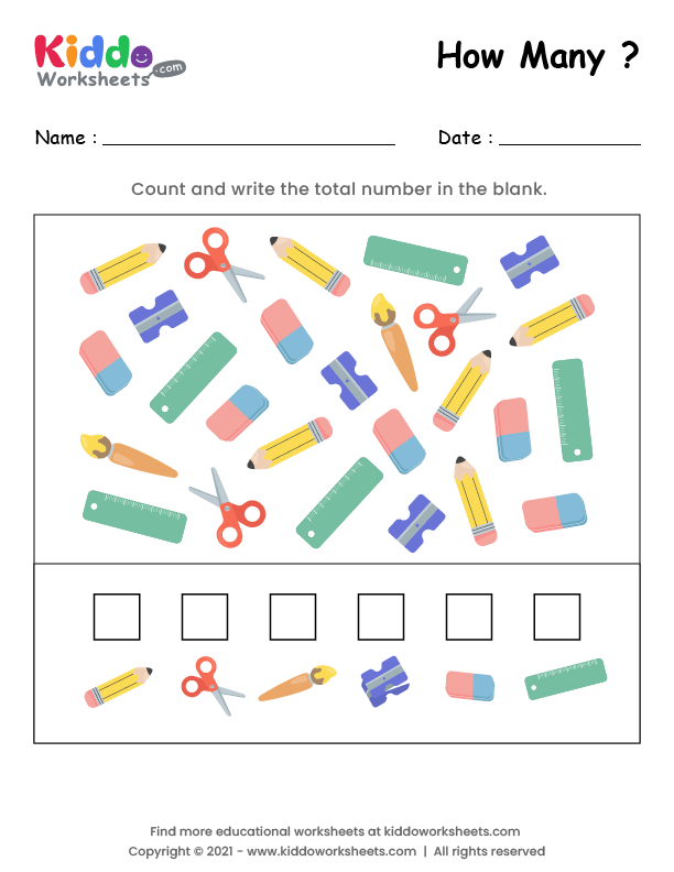 Free Printable Counting School Objects Worksheet Kiddoworksheets