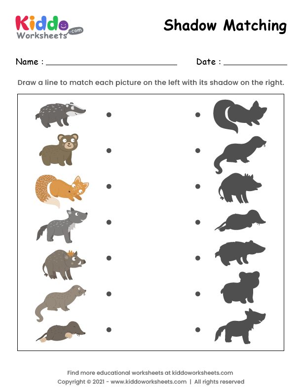Free Printable Shadow Match Animal Worksheet - kiddoworksheets