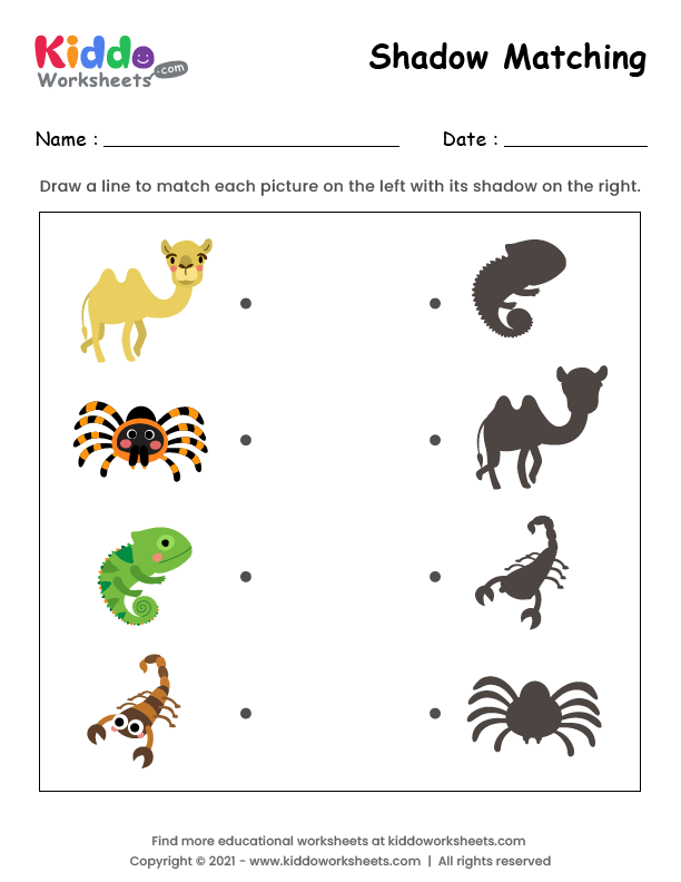 Free Printable Shadow Match Desert Animals Worksheet Kiddoworksheets