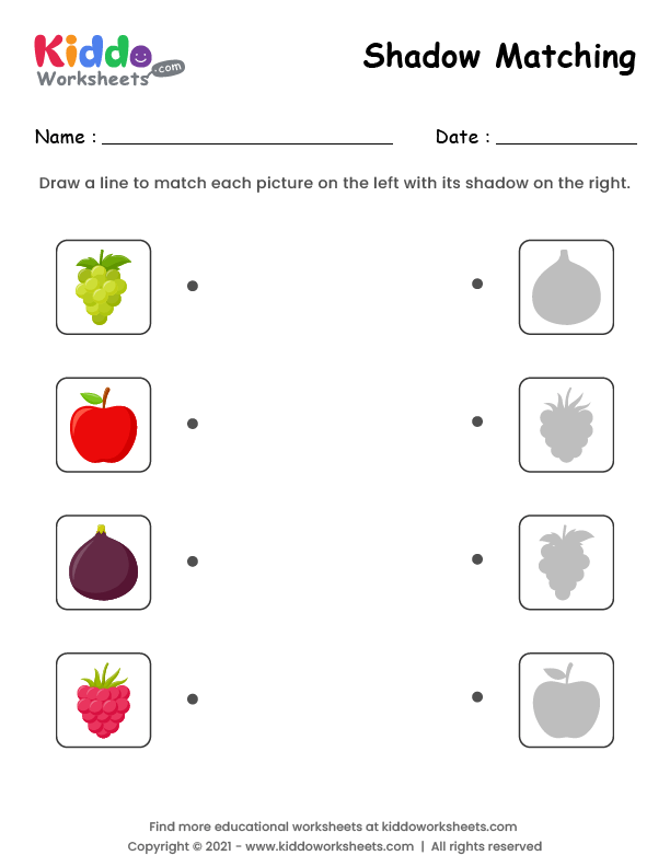 free printable shadow match fruits 3 worksheet kiddoworksheets