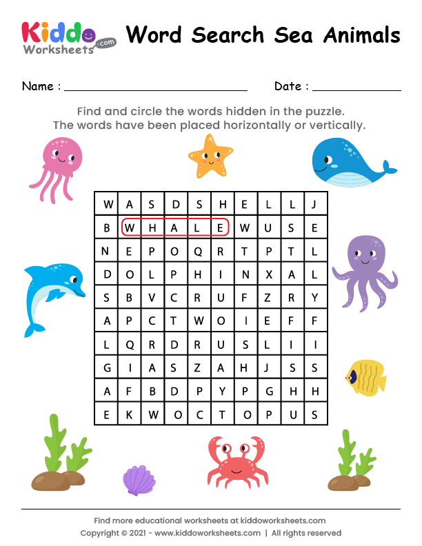 Free Printable Word Search Sea Animals Worksheet - kiddoworksheets