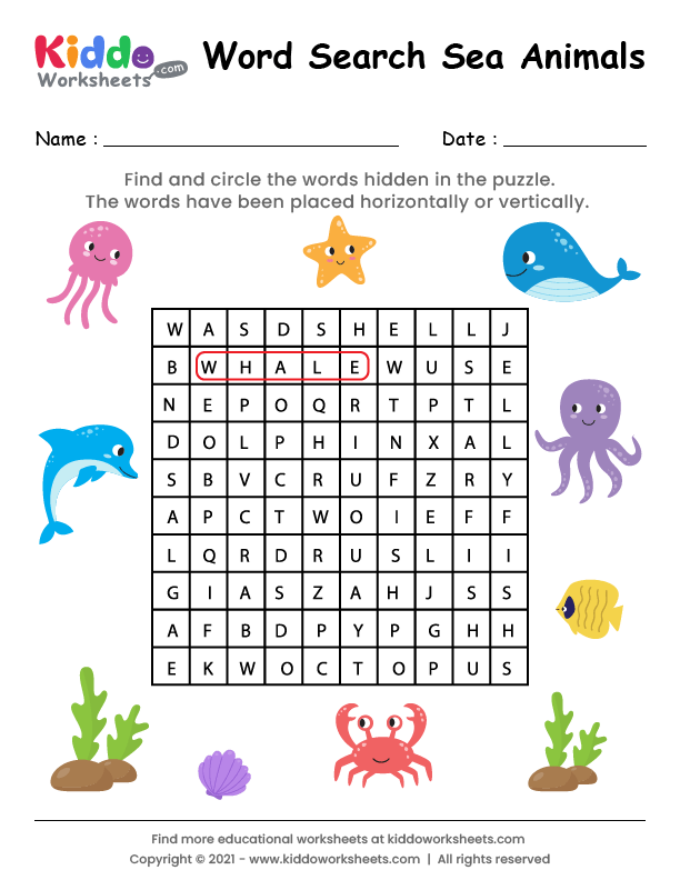 free printable word search sea animals worksheet kiddoworksheets