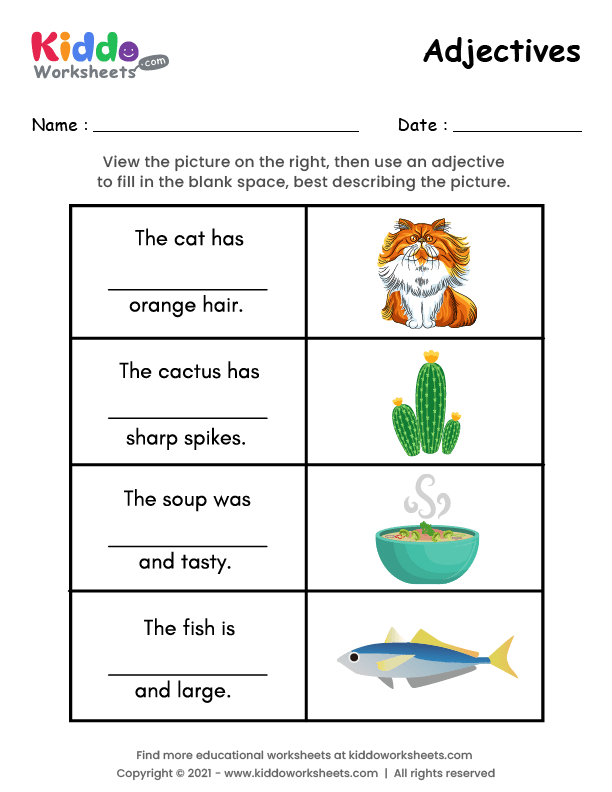 Descriptive Adjectives Worksheet 4th Grade Worksheets For Kindergarten