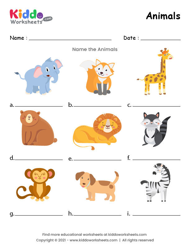 Free Printable Animals Worksheet - kiddoworksheets