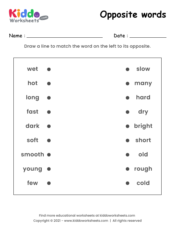 free printable opposite words worksheet kiddoworksheets