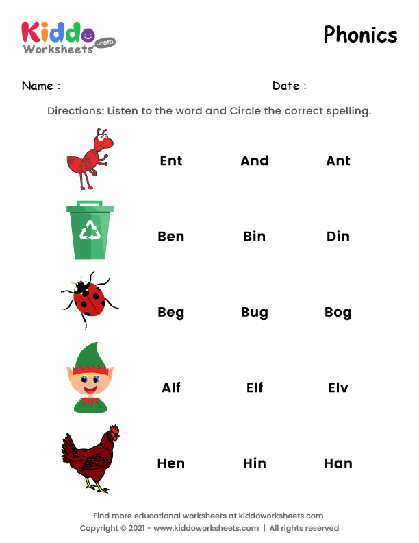 phonics worksheets for kindergarten free