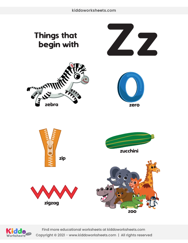 Free Printable words that start with Z Worksheet - kiddoworksheets