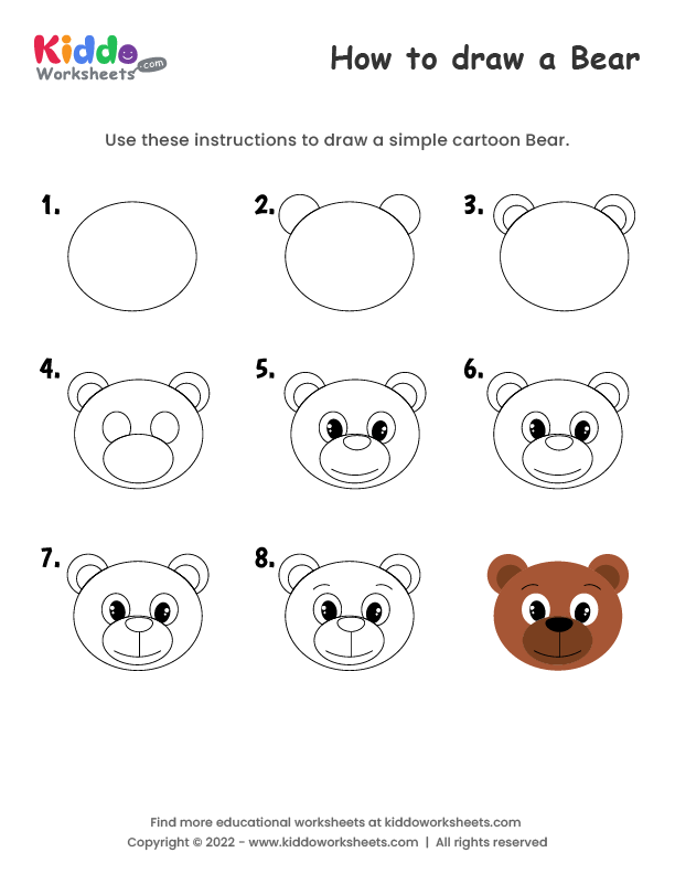 Free Printable How to draw Bear Worksheet - kiddoworksheets