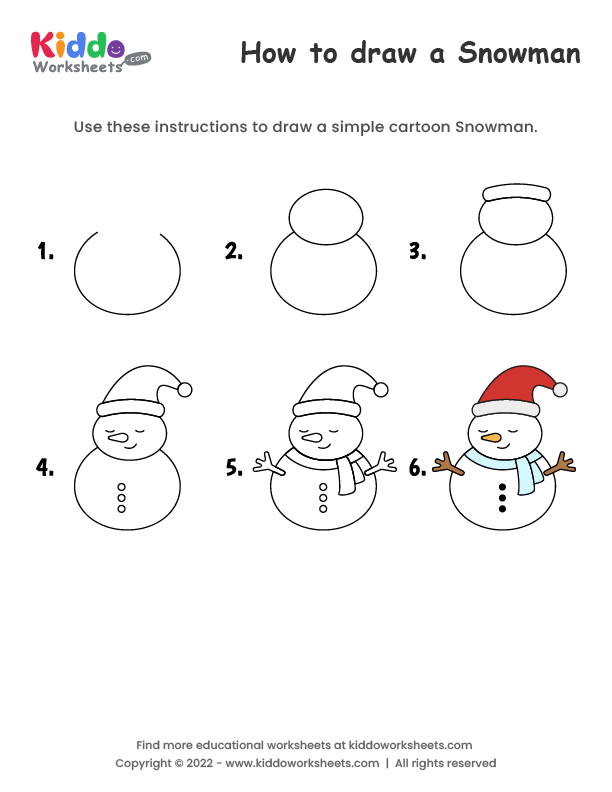 Free Printable How to draw Snowman Worksheet - kiddoworksheets