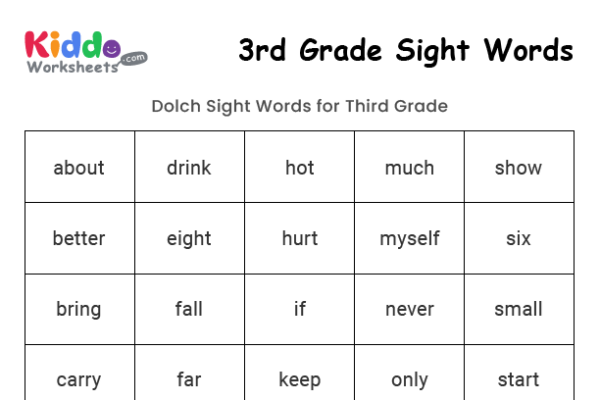 Sight Words 3rd Grade Worksheet