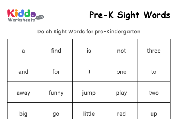 Sight Words Pre-k Worksheet