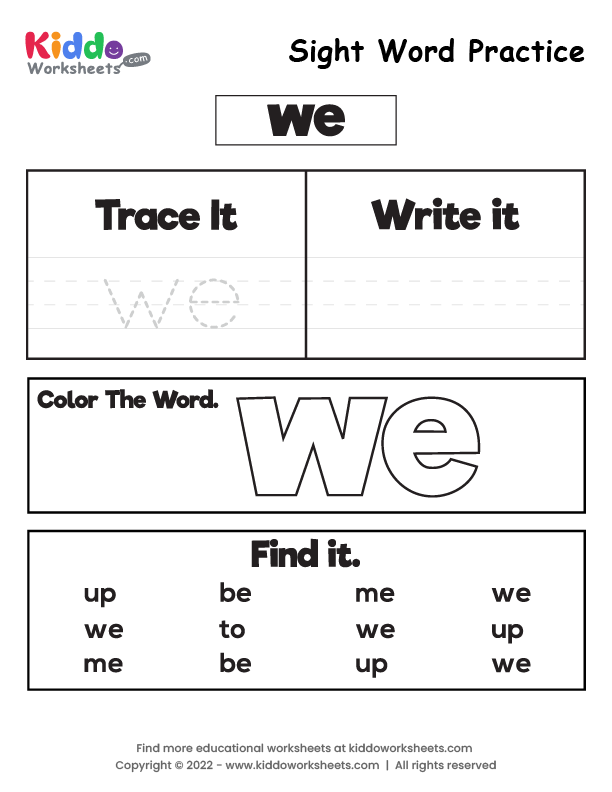 Free Printable Sight Word Practice We Worksheet Kiddoworksheets
