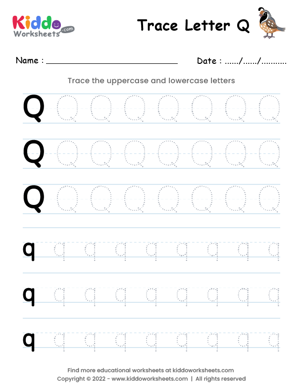 Free Printable Tracing Letter Q Worksheet - kiddoworksheets