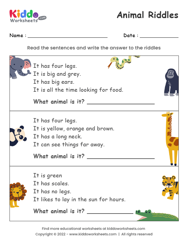 Free Printable Animal Riddles Worksheet - kiddoworksheets