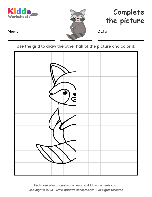 Shape Raccon Worksheet Free Printable Complete the picture Raccoon Worksheet - kiddoworksheets
