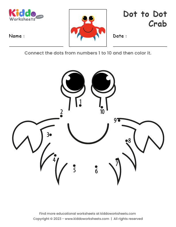 Free Printable Dot to Dot Crab Worksheet - kiddoworksheets