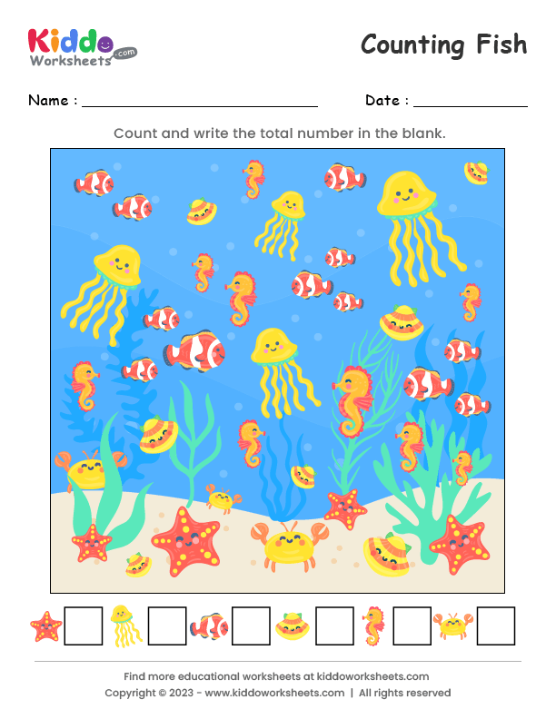 Free Printable Counting Fish Worksheet - kiddoworksheets