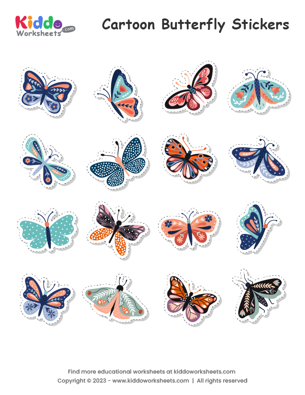 Free Printable Butterfly Stickers Worksheet - kiddoworksheets