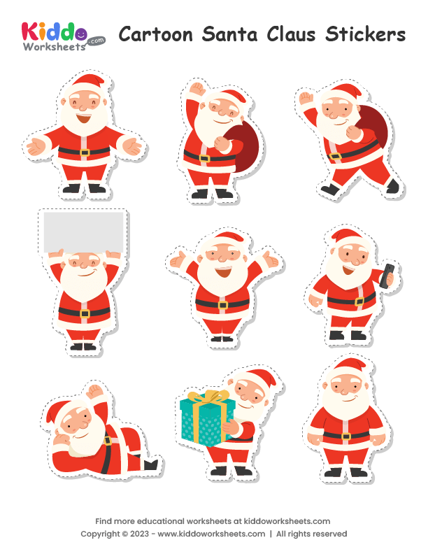 Free Printable Santa Claus Stickers Worksheet - kiddoworksheets