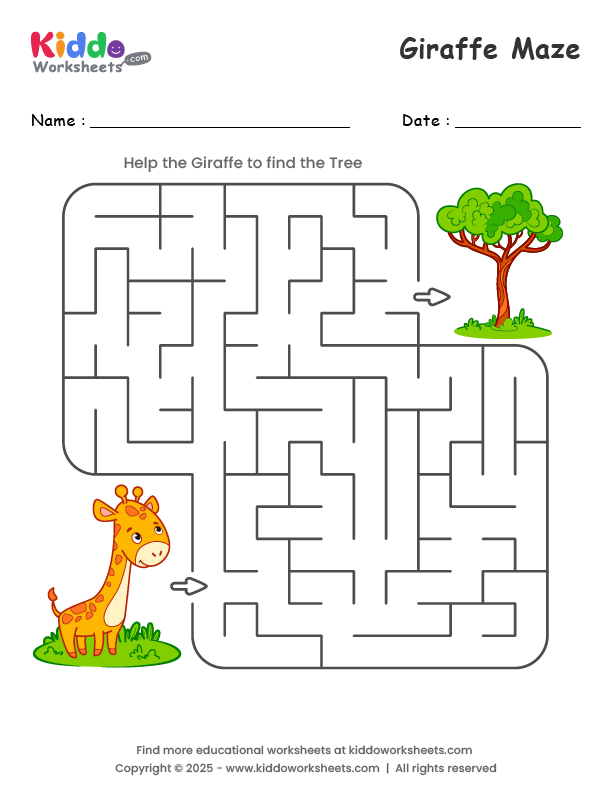Free Printable Giraffe Maze Worksheet