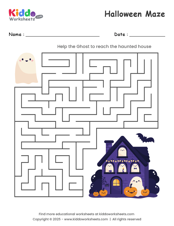 Free Printable Halloween Maze Worksheet