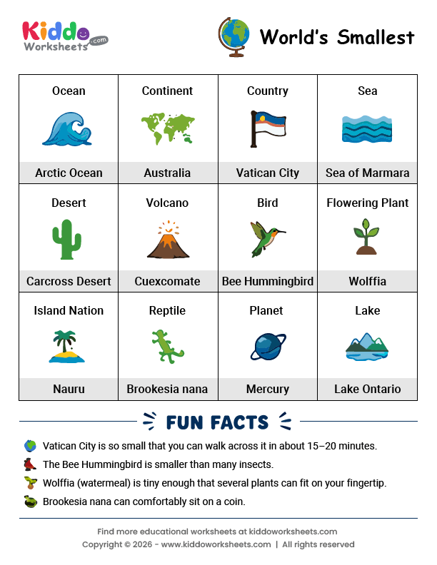 Free Printable World Smallest Worksheet - kiddoworksheets