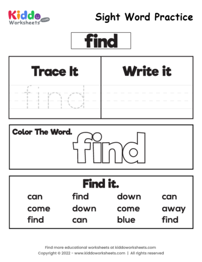 Sight Word Practice find