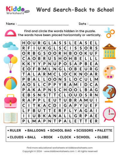 Back to School Word Search