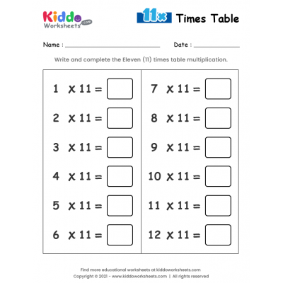 11 Times Table Worksheet