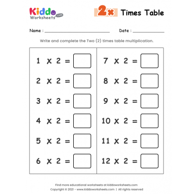 2 Times Table Worksheet