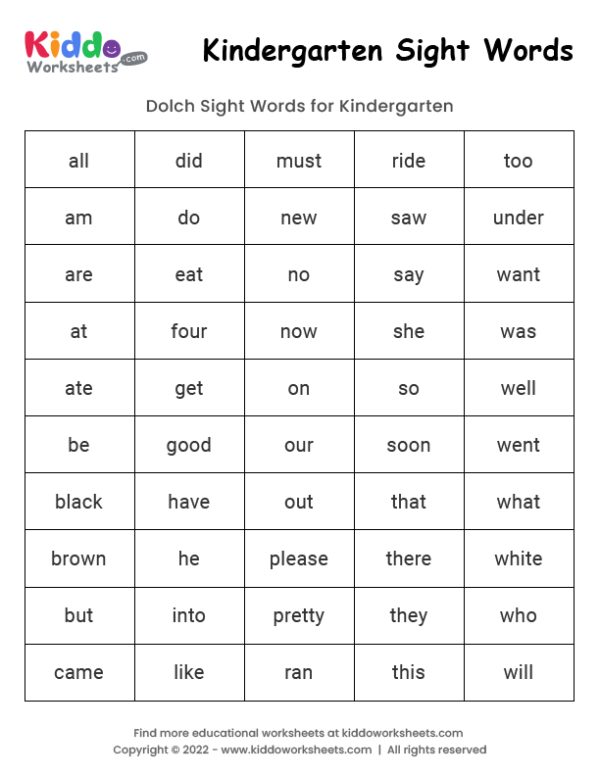 free-printable-sight-words-kindergarten-worksheet-kiddoworksheets for Free Printable Kindergarten Worksheets Printable Free Printable Sight Words Kindergarten Worksheet - kiddoworksheets for Free Printable Kindergarten Worksheets Printable