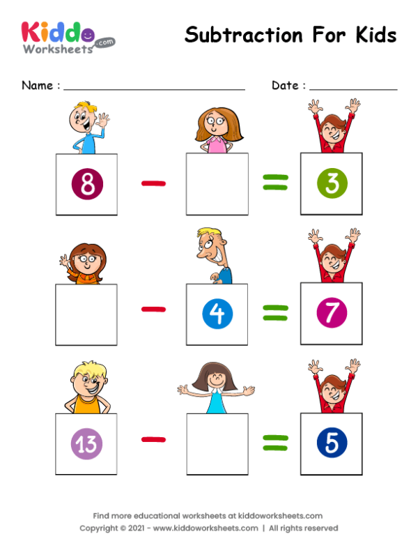Subtraction Cute Kids