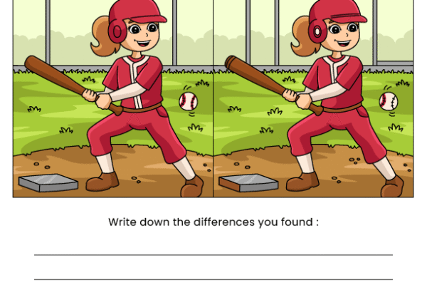 Baseball Spot the Difference Picture Puzzles - kiddoworksheets