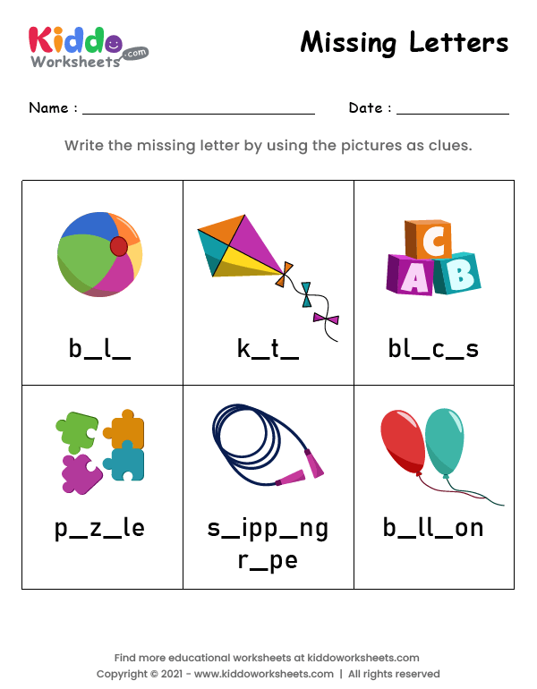 Missing Letters Worksheet 3