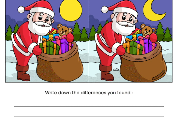 Santa Claus Find the Difference Worksheet