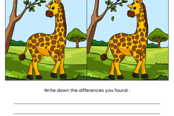 Giraffe Find the Difference Worksheet