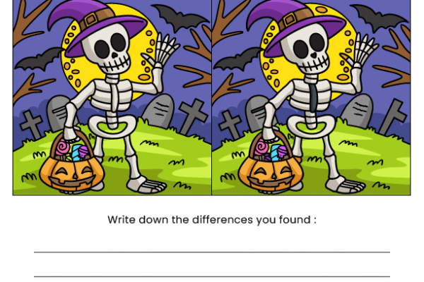 Skeleton Find the Difference Worksheet