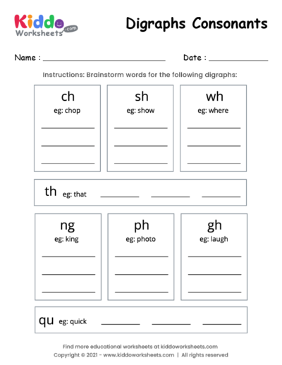 Digraphs Worksheet