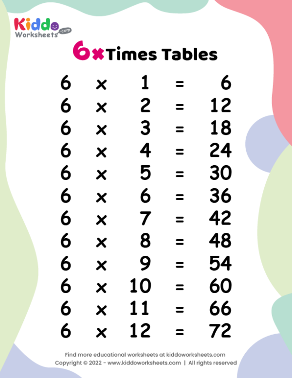 6 Times Tables Worksheet