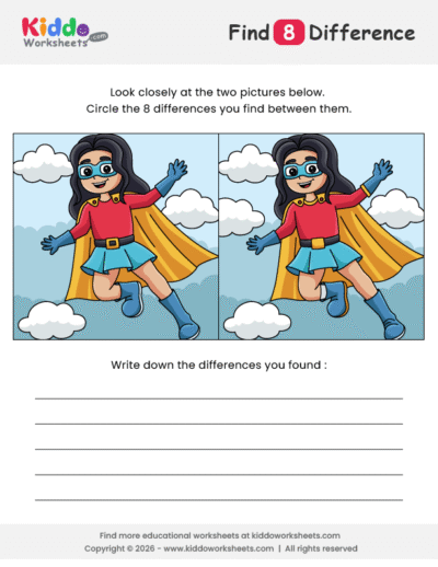 Superhero Girl Spot the Difference