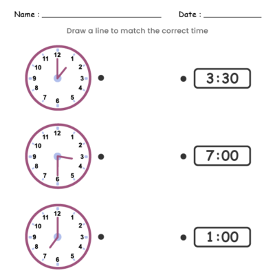 Match Clock Worksheet 1