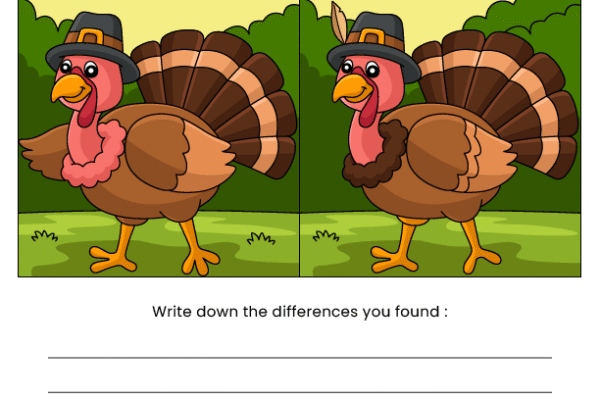 Turkey Find the Difference Worksheet