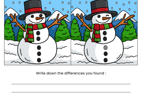 Snowman Find the Difference Worksheet