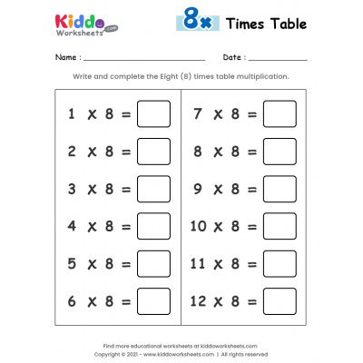 8 Times Table Worksheet