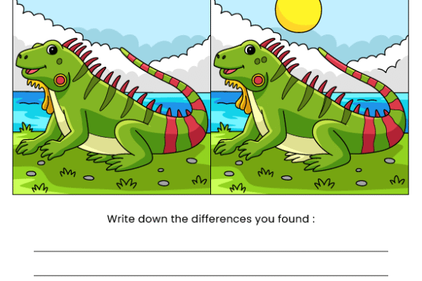 Iguana Find the Difference Worksheet