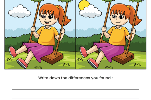 Girl Find the Difference Worksheet