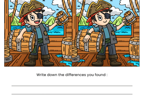 Pirate Find the Difference Worksheet