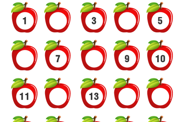 Apple Missing Numbers Worksheet 1-20